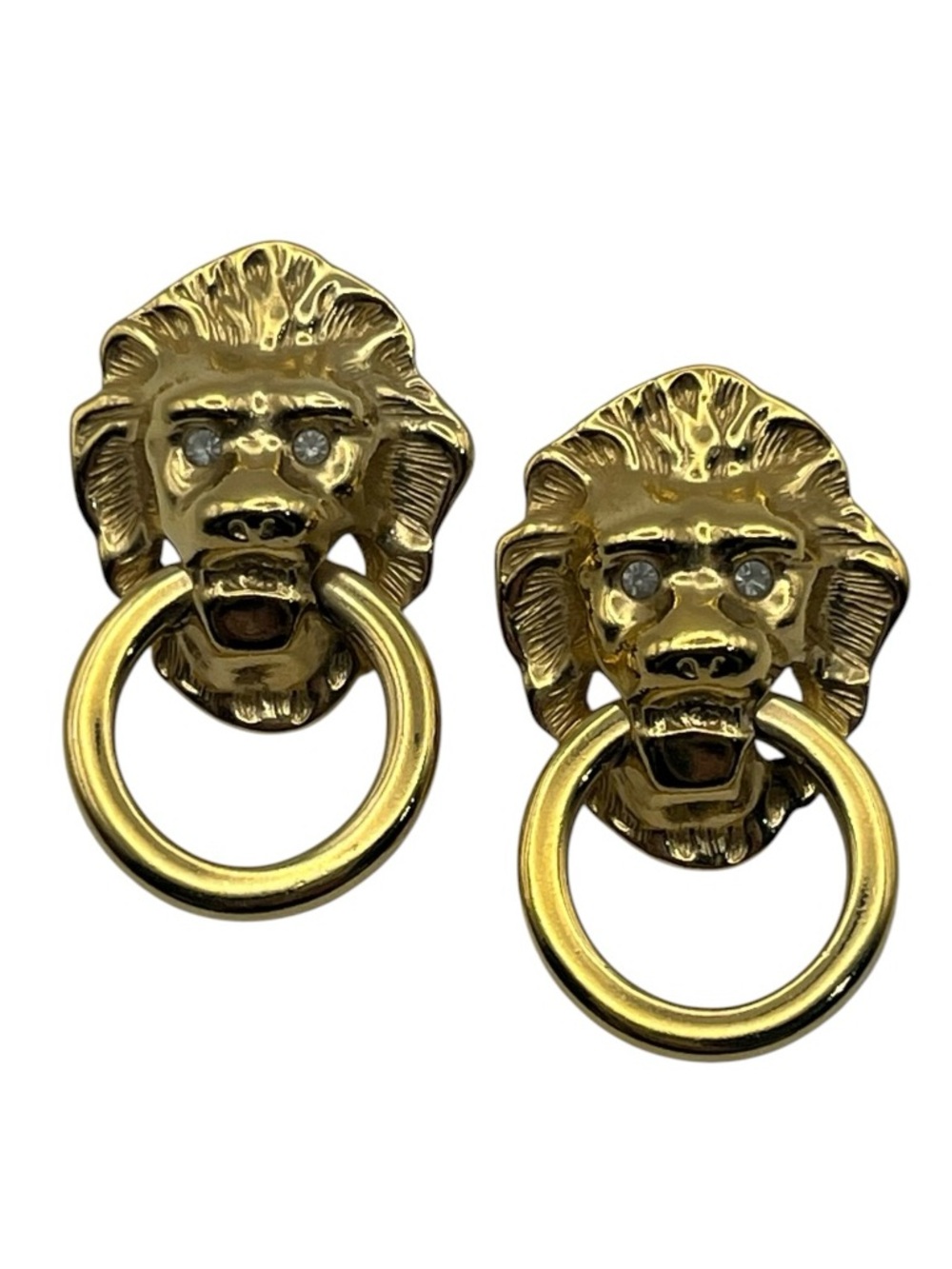 KJL for Avon lion door knocker rhinestone vintage stud earrings gold tone